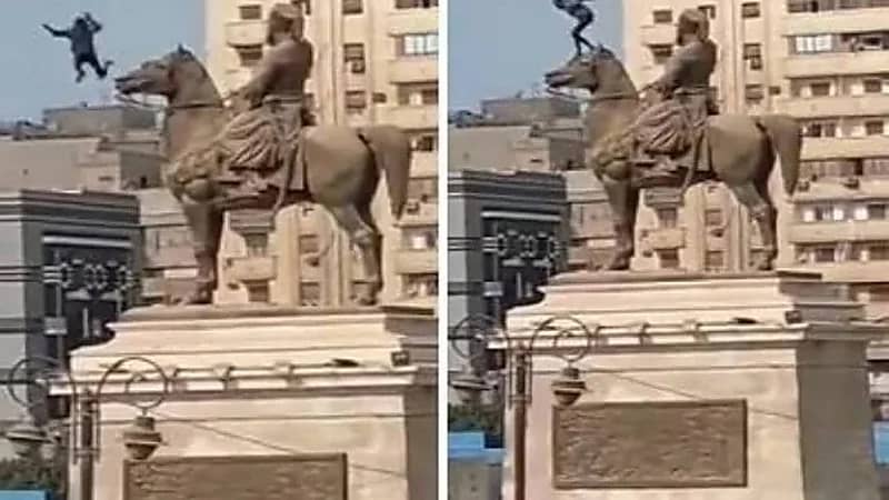 شاب سوداني يحاول الانتحار ويفزع المارة في مصر.. فيديو