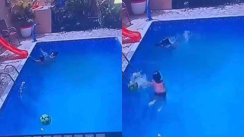 كاميرات المراقبة تكشف لحظة إنقاذ طفل لأخته من الغرق .. فيديو