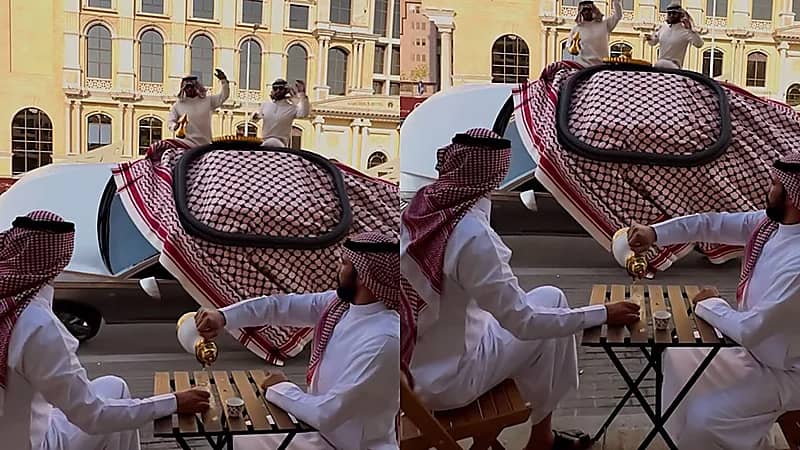 سيارة بالشِماغ والعقال: تفحيط مثير لسعوديين وسط أجواء القهوة .. فيديو