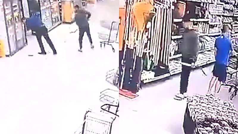 زوج يعتدي على مدير زوجته لرفضة إعطائها أجازة .. فيديو