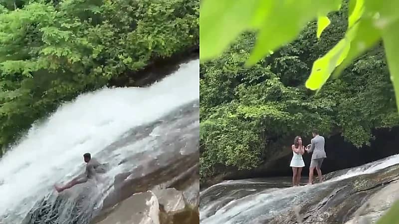 عرض زواج من أعلى الشلال ينتهي بسقوط مأساوي .. فيديو