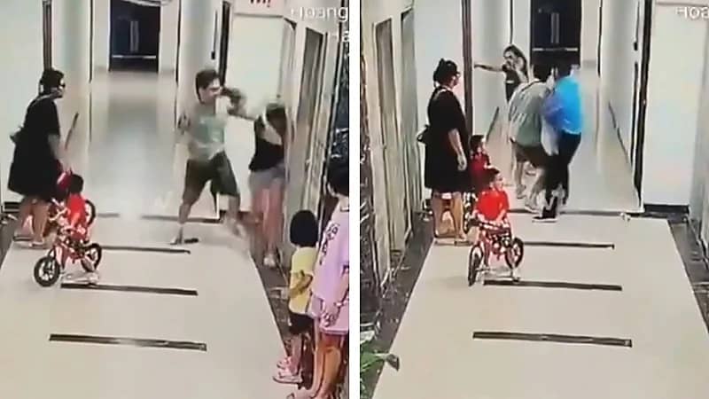 مشهد صادم لرجل يوجه اللكمات لجارته داخل مجمع سكني .. فيديو