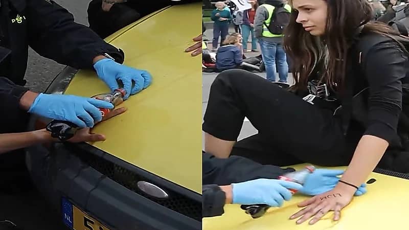 بالفيديو.. الشرطة الهولندية تستخدم المياه الغازية في فك أيدي محتجين