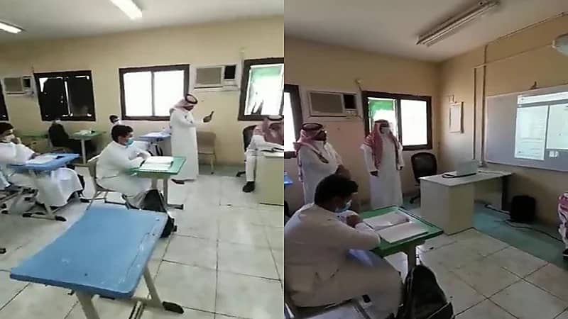بالفيديو.. معلم يؤدي حصصه لطلابه رغم إجراءه عملية جراحية بجدة