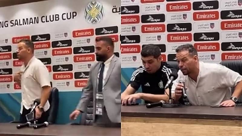 لحظة غضب مدرب أهلي طرابلس ومغادرته المؤتمر بعد لقاء الهلال .. فيديو