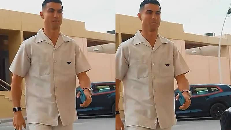 تصرف طريف من رونالدو مع قط صغير أمام بوابة النادي.. فيديو