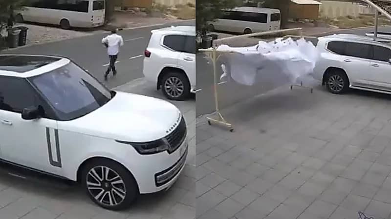 رجل يشاهد ثيابه وهي ترحل أمامه بسبب الرياح والجمهور : راحت للكواي .. فيديو