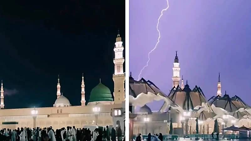 الرعد والبرق يزينان أجواء المسجد النبوي.. فيديو