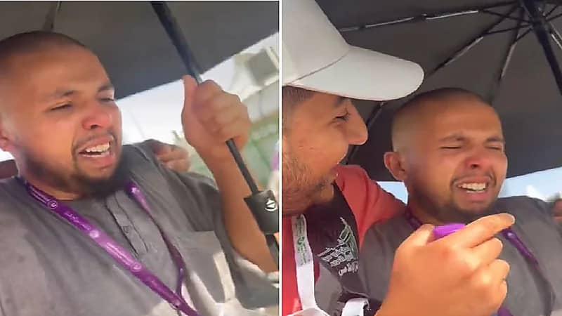 حاج يبكي كالطفل بسبب فراقه لمكة بعد انتهائه من الحج .. فيديو
