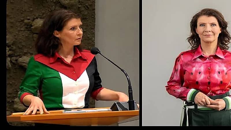 طرد نائبة هولندية من البرلمان بسبب ارتدائها العلم الفلسطيني.. فيديو