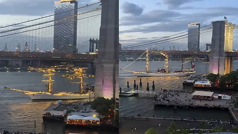 اصطدام سفينة ضخمة بجسر بروكلين.. فيديو