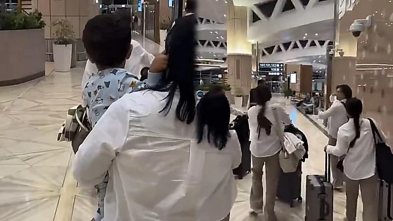 سارة الودعاني تسافر برفقة 5 عاملات عبر مطار الملك خالد.. فيديو