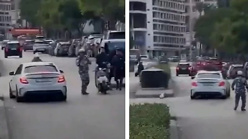صاحب مرسيدس يدهس ضابط أمن في لبنان ويفر هاربًا .. فيديو