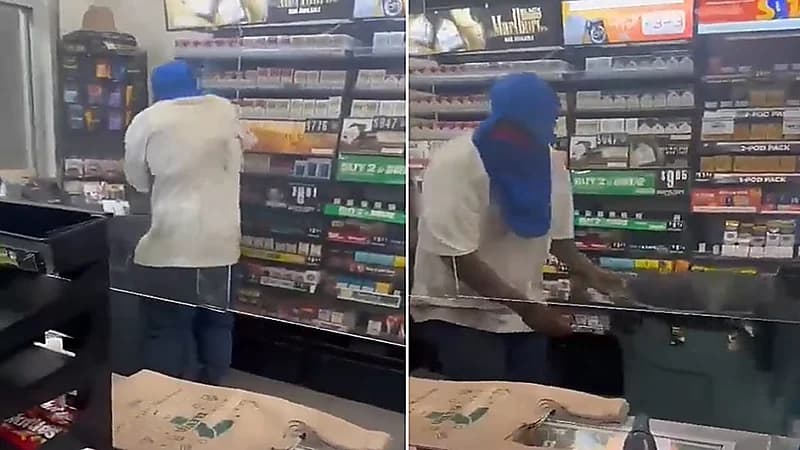 نهاية غير متوقعة للص حاول سرقة محل بقالة مملوك لهنود.. فيديو