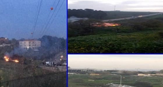 بالفيديو والصور.. لحظة قفز الطيارين الإسرائيليين من المقاتلة وأول مشاهد لحطامها