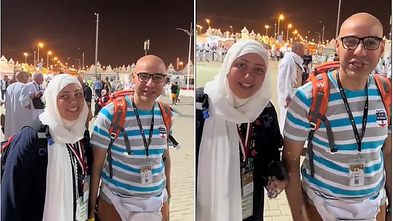 عروسان يقضيان شهر العسل في الحج .. فيديو