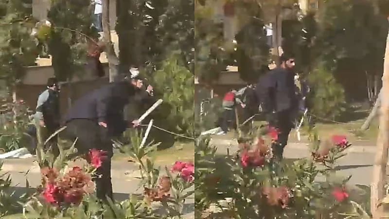 بالفيديو.. لحظة قذف المحتجين لرأس عنصر من البسيج بالحجارة