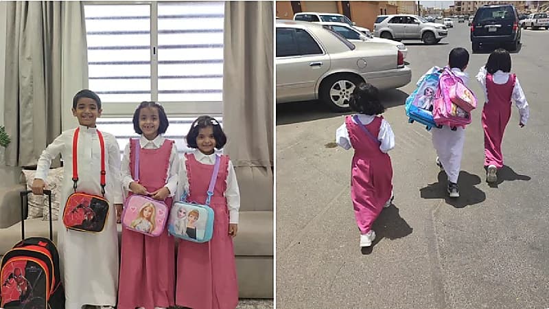 "تعليم عسير" يكرم طفل حمل حقيبتي شقيقتيه الصغيرتين أثناء خروجهما من المدرسة