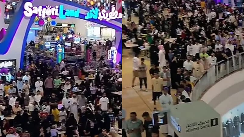 مئات من المتسوقين يتابعون كلاسيكو الاتحاد والهلال في أحد مولات الأحساء  .. فيديو