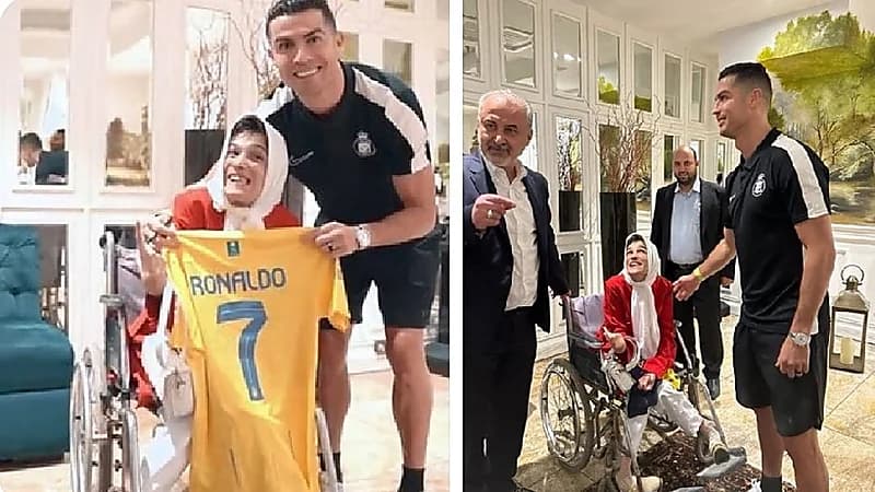 رونالدو يلتقي بالرسامة الإيرانية «فاطمة» ويهديها قميصه .. فيديو