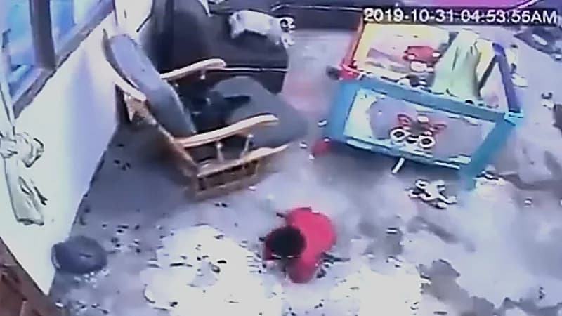 قط ينقذ طفل قبل الوقوع من على الدرج .. فيديو