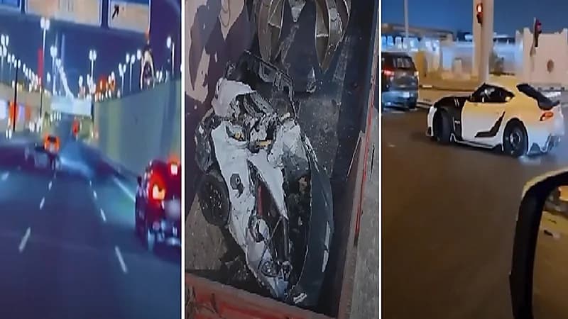 لحظة فرم الشرطة القطرية لسيارة فارهة لمُفحط عرض حياة المارة للخطر .. فيديو