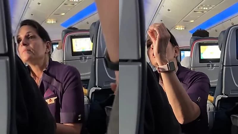 مضيفة طيران تتدخل لطمأنة راكب أصيب بنوبة هلع  ..  فيديو