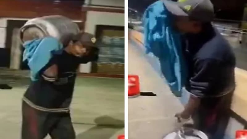 شاهد.. لص يبكي بعد سرقته أنبوبة غاز من أحد المنازل