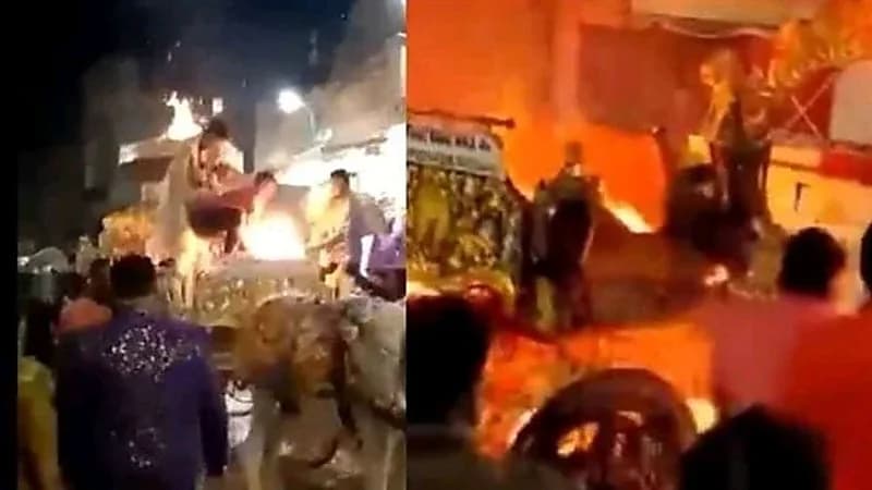بالفيديو.. حريق يجبر عروسان على الهرب خلال "الزفة"
