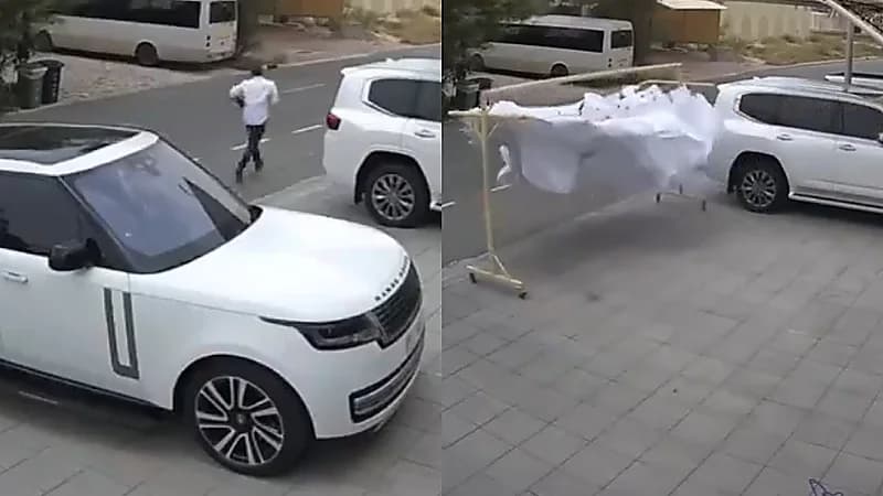 رجل يشاهد ثيابه وهي ترحل أمامه بسبب الرياح والجمهور : راحت للكواي .. فيديو