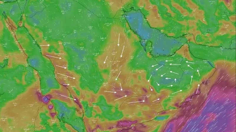 "المسند": هبوب رياح شمالية غربية على المدينة ومكة