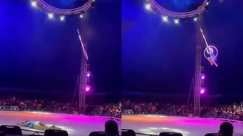 بالفيديو.. سقوط مروع للاعبة سيرك أثناء أداء فقرة استعراضية