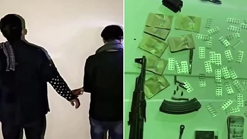 بالفيديو.. الإطاحة بشخصين يقودان سيارة مسروقة بها مخدرات وسلاح بالرياض