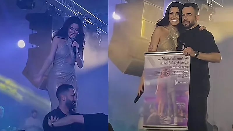 سيرين عبدالنور تدافع عن أحد معجبيها خلال حفلها وتعلق ممازحة: انتحاري.. فيديو