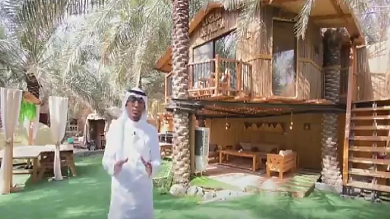 بالفيديو .. شاب يصمم منزلا معلقا على نخيل مزرعة والده بالأحساء