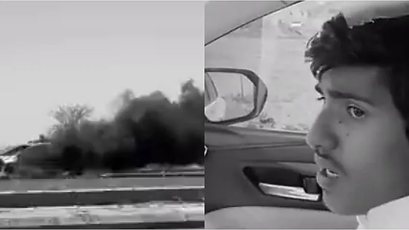 مشهد تدمع له الأعين لردة فعل شاب عند إحتراق سيارته أمامه عينيه