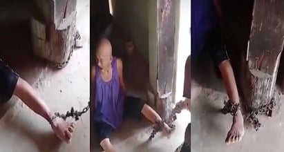 بالفيديو.. سيدة تقيد شقيقتها بالسلاسل الحديدية لسبب غريب
