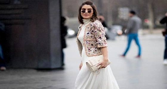 الفستان القصير موضة ستايل الشارع بباريس في ربيع 2018