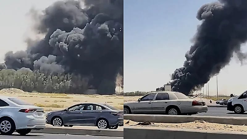 حريق ضخم على طريق أبو حدرية في الدمام.. فيديو