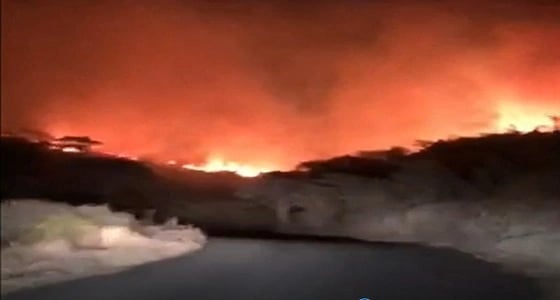 بالفيديو.. اندلاع حريق هائل في عسير
