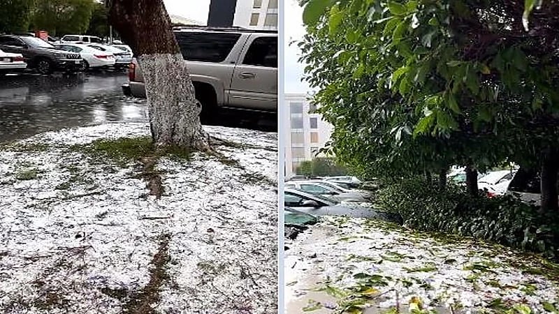 حبات البرد تزين شوارع خميس مشيط (فيديو)