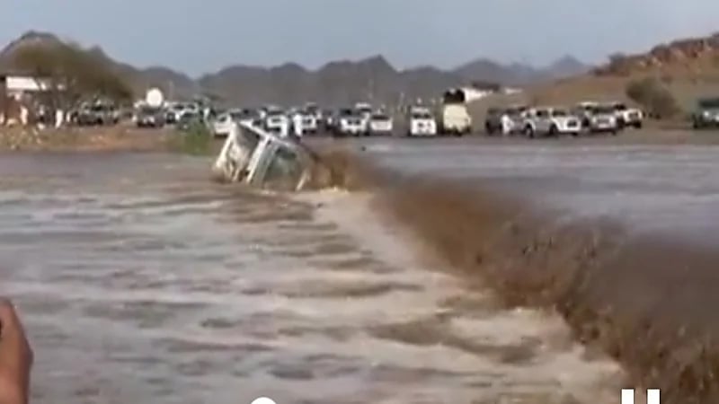 شاهد.. السيول تجرف "وايت" في سيول غرب المدينة المنورة