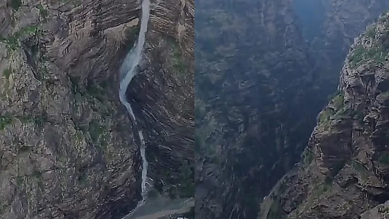 مشهد خلاب لأطول شلالات وادي لجب بمحافظة الريث  ..  فيديو