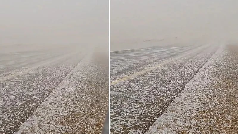 البرَد يغطي طريق حائل ورفحاء  .. فيديو