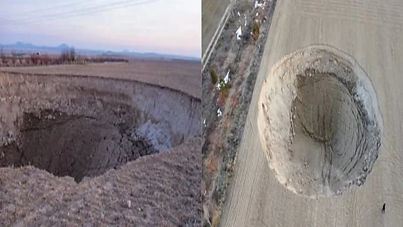 بالفيديو والصور.. حفرة عملاقة تظهر فجأة في تركيا