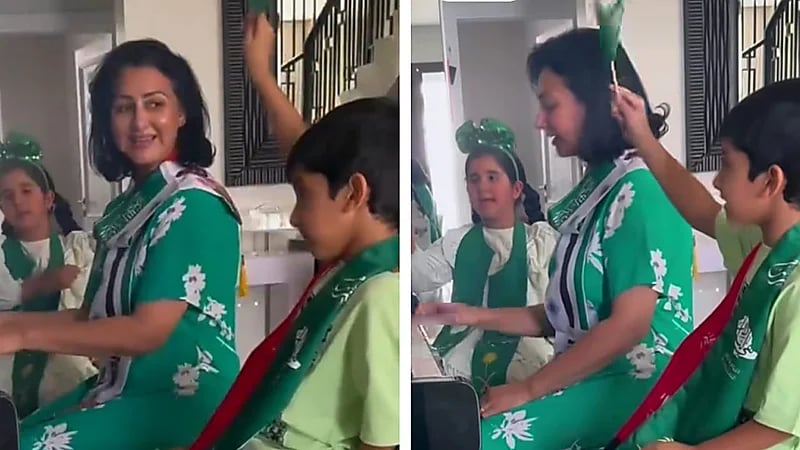 هيفاء حسين تشعل احتفالات اليوم الوطني بعزف النشيد مع طفليها .. فيديو