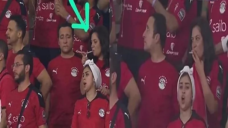 نائبة مصرية تثير الجدل بتدخينها في مباراة الكاميرون