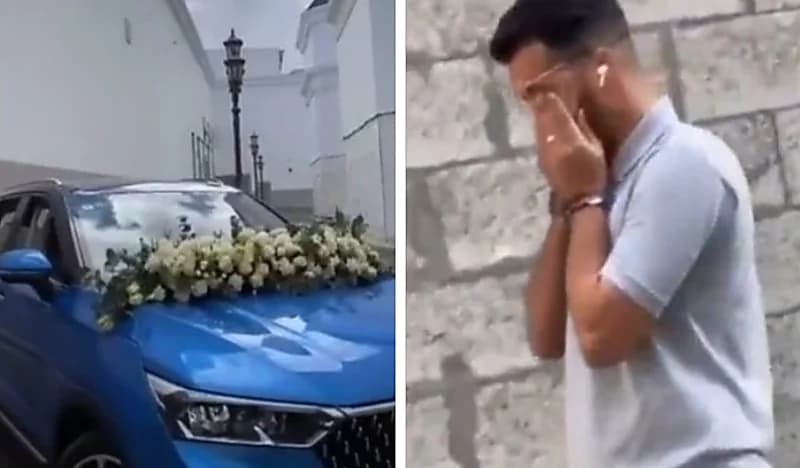 شاهد.. شاب يبكي بعد تلقيه سيارة فارهة من فتاة