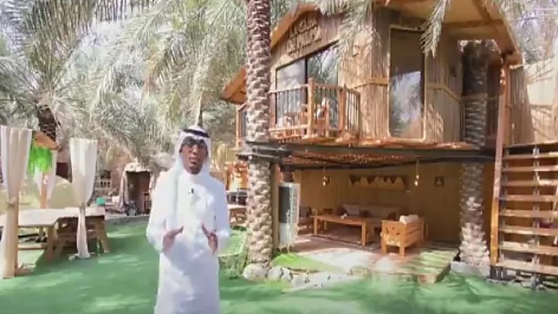 بالفيديو .. شاب يصمم منزلا معلقا على نخيل مزرعة والده بالأحساء