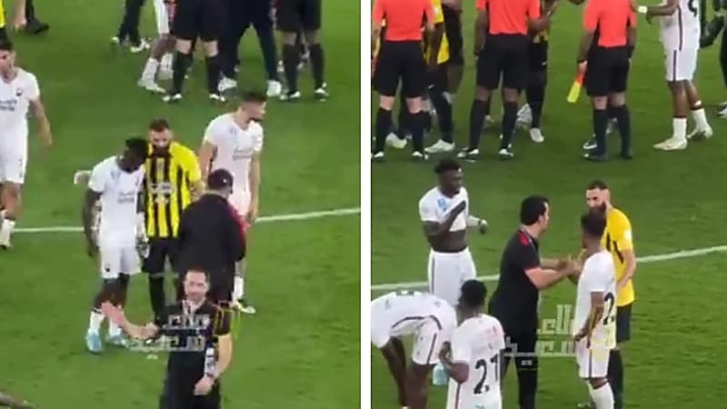 لاعبو الرائد يلتقطون صورًا تذكارية مع بنزيما عقب الخسارة .. فيديو